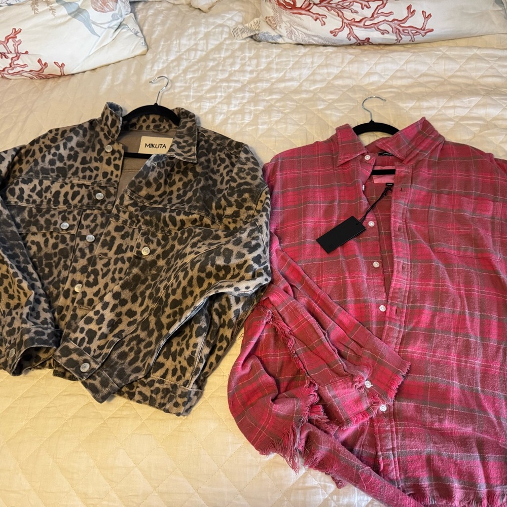 Mikuta Leopard Print Jacket and R13 Pink Plaid Shirt